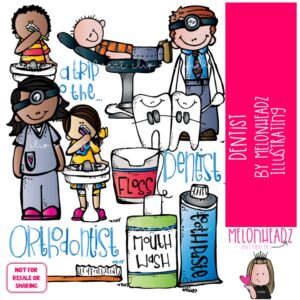 Dentist clip art, dental assistant, hygiene, career COLORED Version