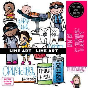 Dentist clip art, dental assistant, hygiene, career LINE ART and BLACK AND WHITE