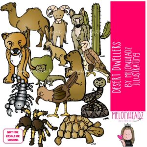 Desert Dweller Animals clip art, camel, scorpion COLORED Version