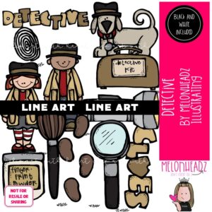 Detective clip art, private investigator, sleuth LINE ART and BLACK AND WHITE