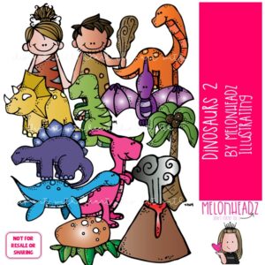 Dinosaurs 2 clip art, caveman, fossil COLORED Version