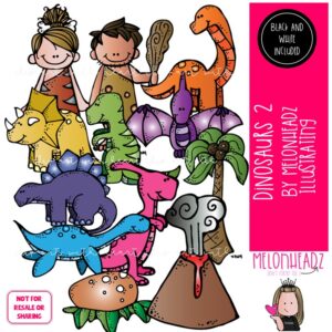 Dinosaurs 2 clip art, caveman, volcano COMBO PACK