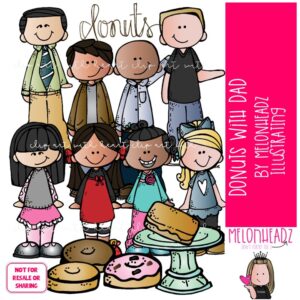 Donuts with Dad clip art, daughter, school celebration COLORED Version