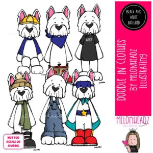 Doodle in clothes clip art, dog Mini