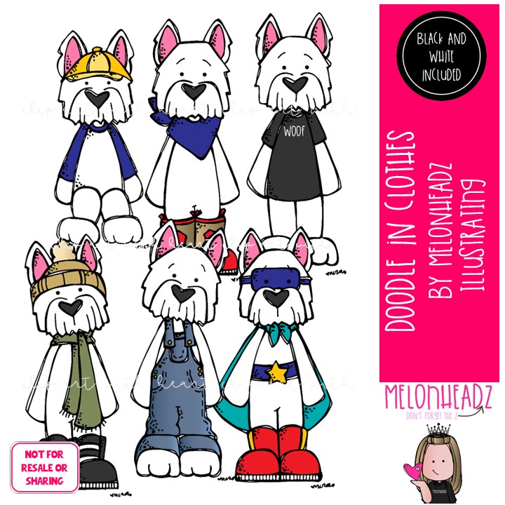 Doodle in clothes clip art, dog Mini