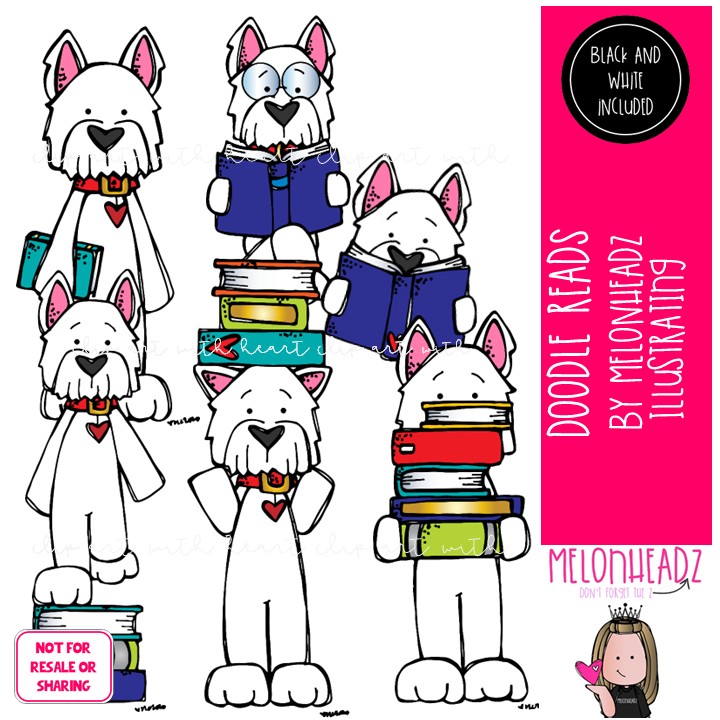 Doodle Reads clip art, dog Mini