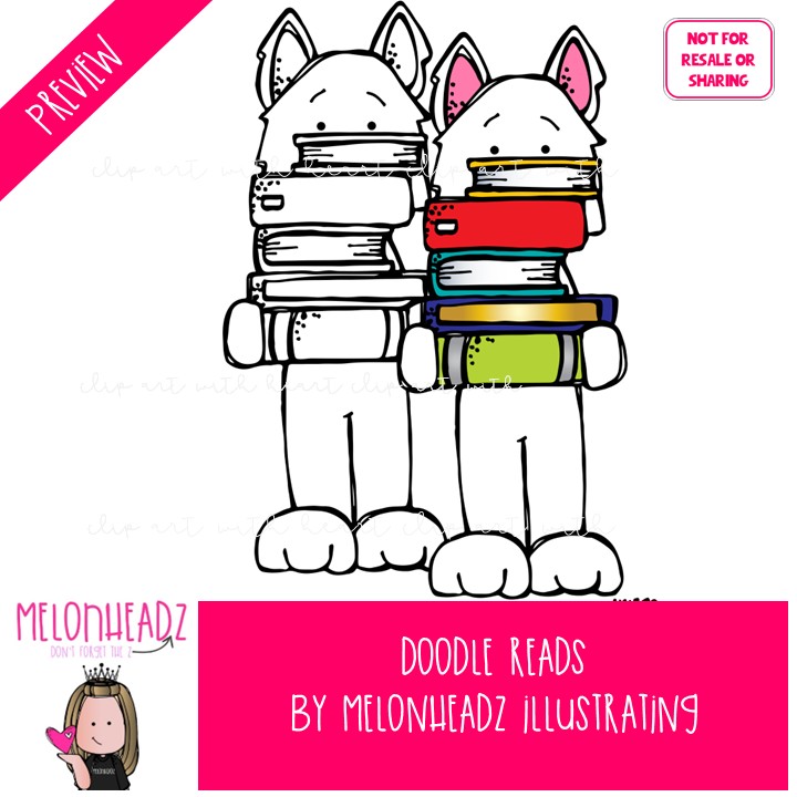 Doodle Reads clip art, dog Mini - Image 2