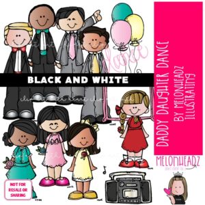 Daddy Daughter Dance clip art BLACK AND WHITE