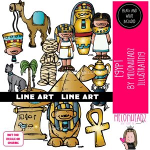 Egypt clip art, Pharoah, pyramid LINE ART and BLACK AND WHITE