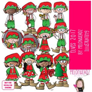 Elves clip art 2017, Christmas clip art COLORED Version
