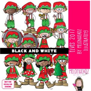 Elves clip art 2017, Christmas clip art BLACK AND WHITE