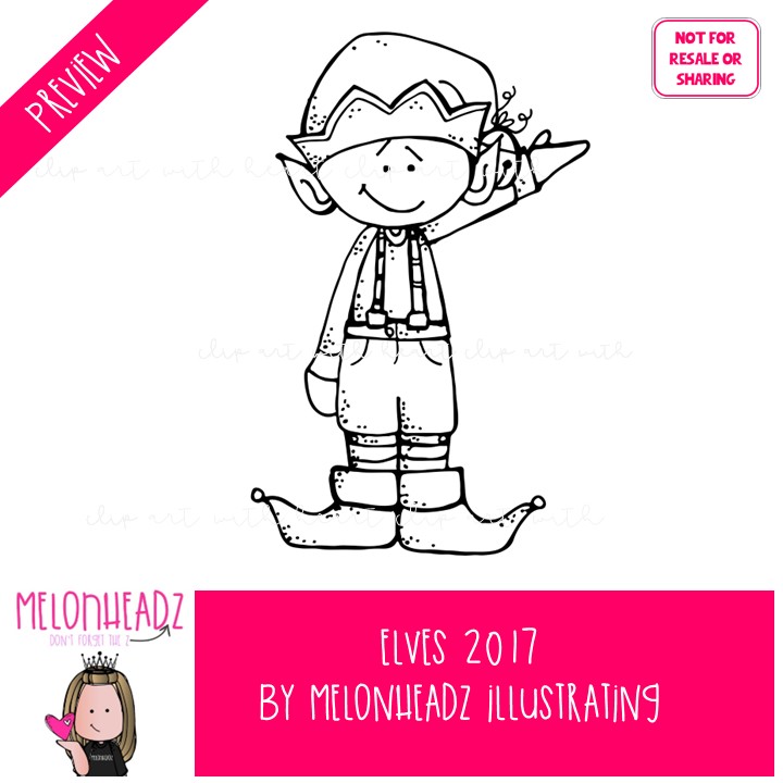 Elves clip art 2017, Christmas clip art BLACK AND WHITE - Image 2