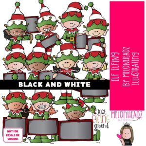 Elf Elfing clip art, Christmas clip art BLACK AND WHITE
