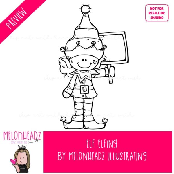 Elf Elfing clip art, Christmas clip art BLACK AND WHITE - Melonheadz