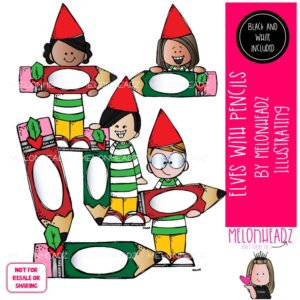 Elves with Pencils clip art, Christmas clip art Mini
