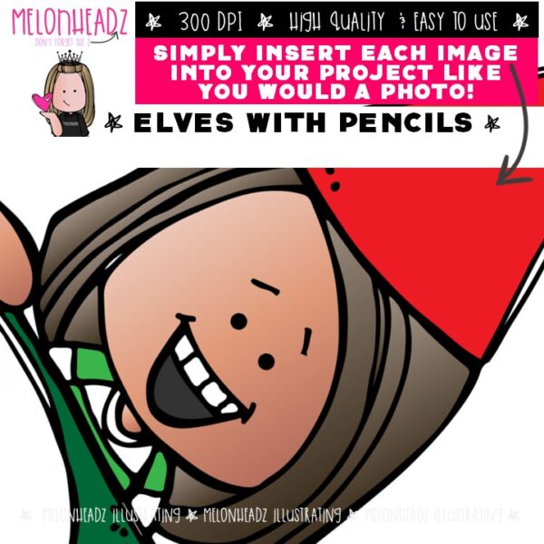 Elves with Pencils clip art, Christmas clip art Mini - Melonheadz