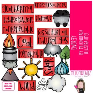Energy Sources clip art, science, solar COLORED Version