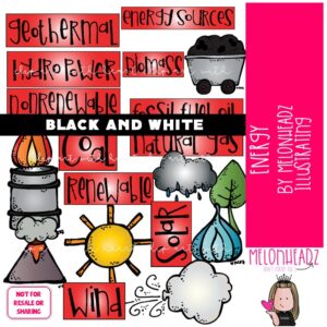 Energy Sources clip art, science, solar BLACK AND WHITE