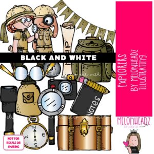Explorers clip art, safari, adventurer BLACK AND WHITE