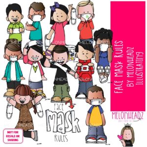 Face Mask Rules clip art, social distance, virus protection COLORED Version