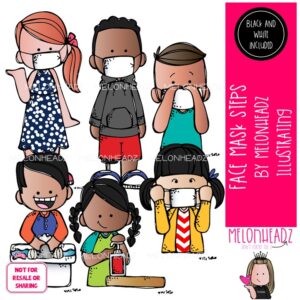 Face Mask Steps clip art, social distance, sequence Mini