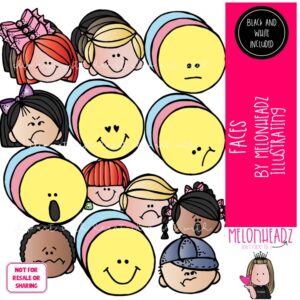 Faces clip art, kidlettes, expressions COMBO PACK
