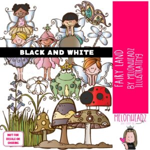 Fairy Land clip art, pixie BLACK AND WHITE
