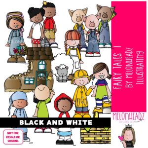 Fairy Tale clip art Set 1, Nursery Rhyme clip art, Literature clip art BLACK AND WHITE