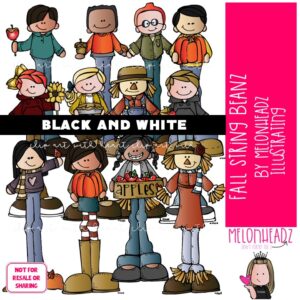 Fall clip art, String Beanz, scarecrow BLACK AND WHITE