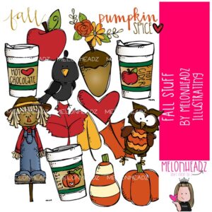 Fall Stuff clip art, leaves, pumpkin COLORED Version