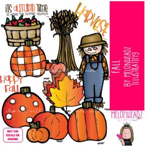 Fall clip art, scarecrow, pumpkins COLORED Version