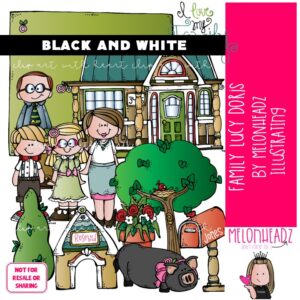 Family clip art, Lucy Doris, Melonheadz Characters BLACK AND WHITE