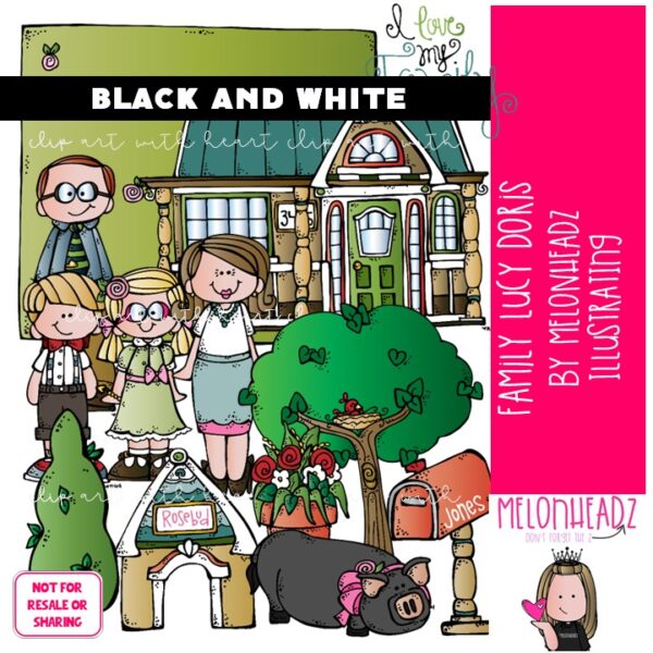 Family clip art, Lucy Doris, Melonheadz Characters BLACK AND WHITE ...