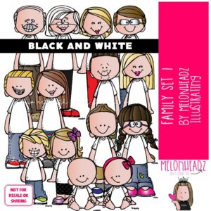 Family 1 clip art, parents, grandparents BLACK AND WHITE