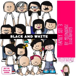 Family 3 clip art, parents, grandparents BLACK AND WHITE