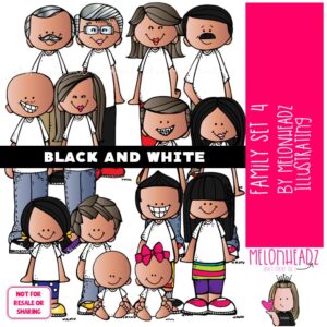 Family 4 clip art, parents, grandparents BLACK AND WHITE