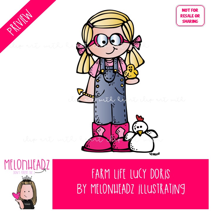 Farm Life clip art, Lucy Doris, Melonheadz Characters COLORED Version - Image 2