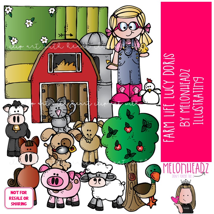 Farm Life clip art, Lucy Doris, Melonheadz Characters COLORED Version