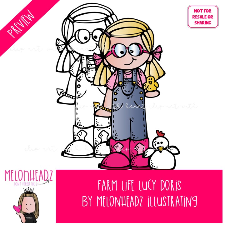 Farm Life clip art, Lucy Doris, Melonheadz Characters COMBO PACK - Image 2