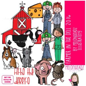 Farmer in the Dell 2016 clip art, nursery rhyme, song COLORED Version