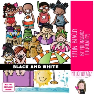 Feelin Beachy clip art, sandcastle, swim BLACK AND WHITE
