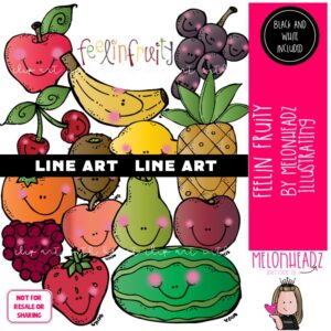 Feelin Fruity clip art, food, apple, banana LINE ART and BLACK AND WHITE
