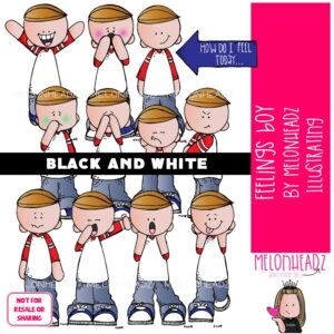 Feelings clip art, emotions, expressions, Boy BLACK AND WHITE