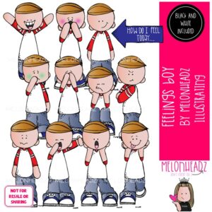 Feelings clip art, emotions, expressions, Boy COMBO PACK