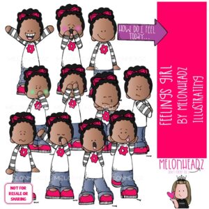 Feelings clip art, emotions, expressions, Girl COLORED Version