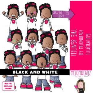 Feelings clip art, emotions, expressions, Girl BLACK AND WHITE