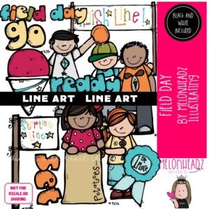 Field Day clip art, play, outdoors LINE ART and BLACK AND WHITE