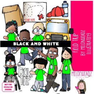 Field Trip clip art, school, educational tour BLACK AND WHITE