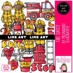 Fire Safety clip art, Fire Truck clip art, Fireman clip art LINE ART and BLACK AND WHITE