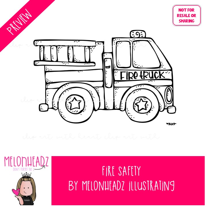 Fire Safety clip art, Fire Truck clip art, Fireman clip art LINE ART and BLACK AND WHITE - Image 2